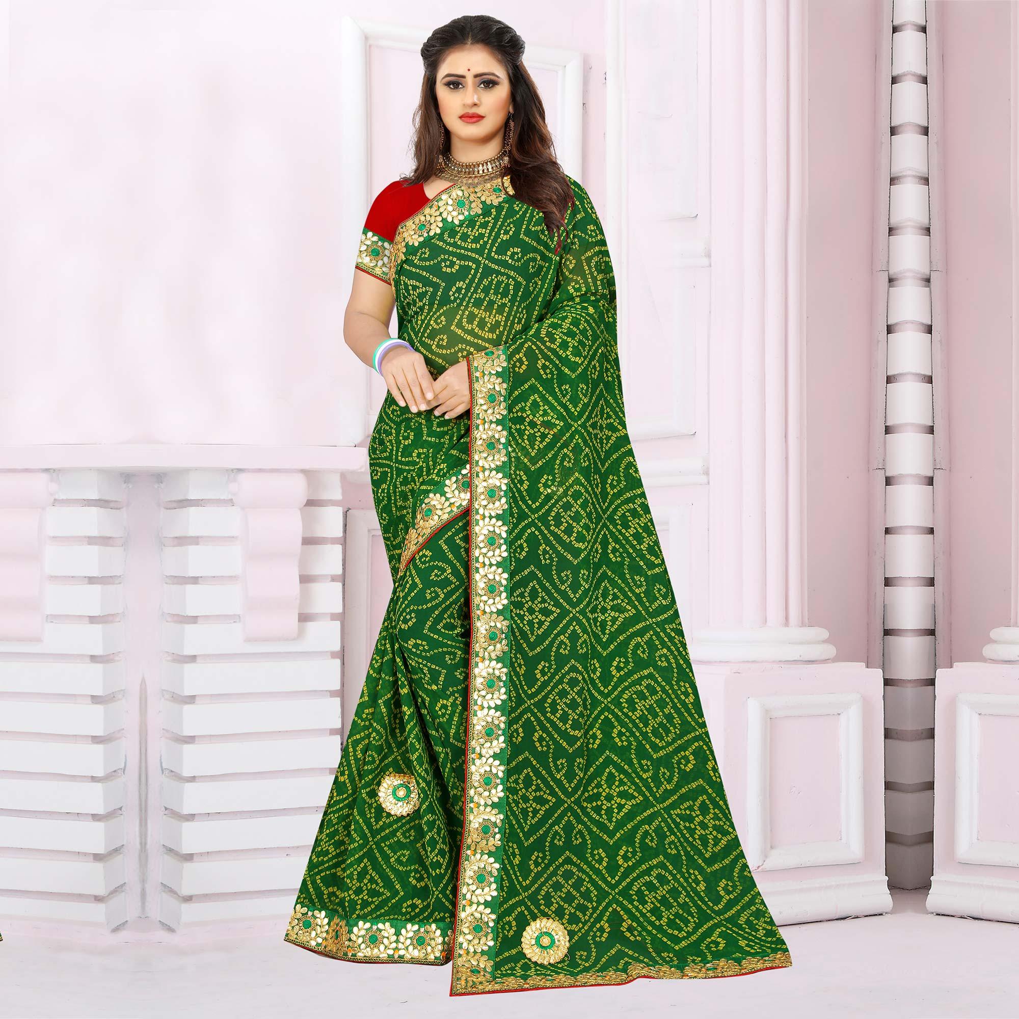 Engrossing Green Coloured Casual Wear Printed Georgette Saree - Peachmode