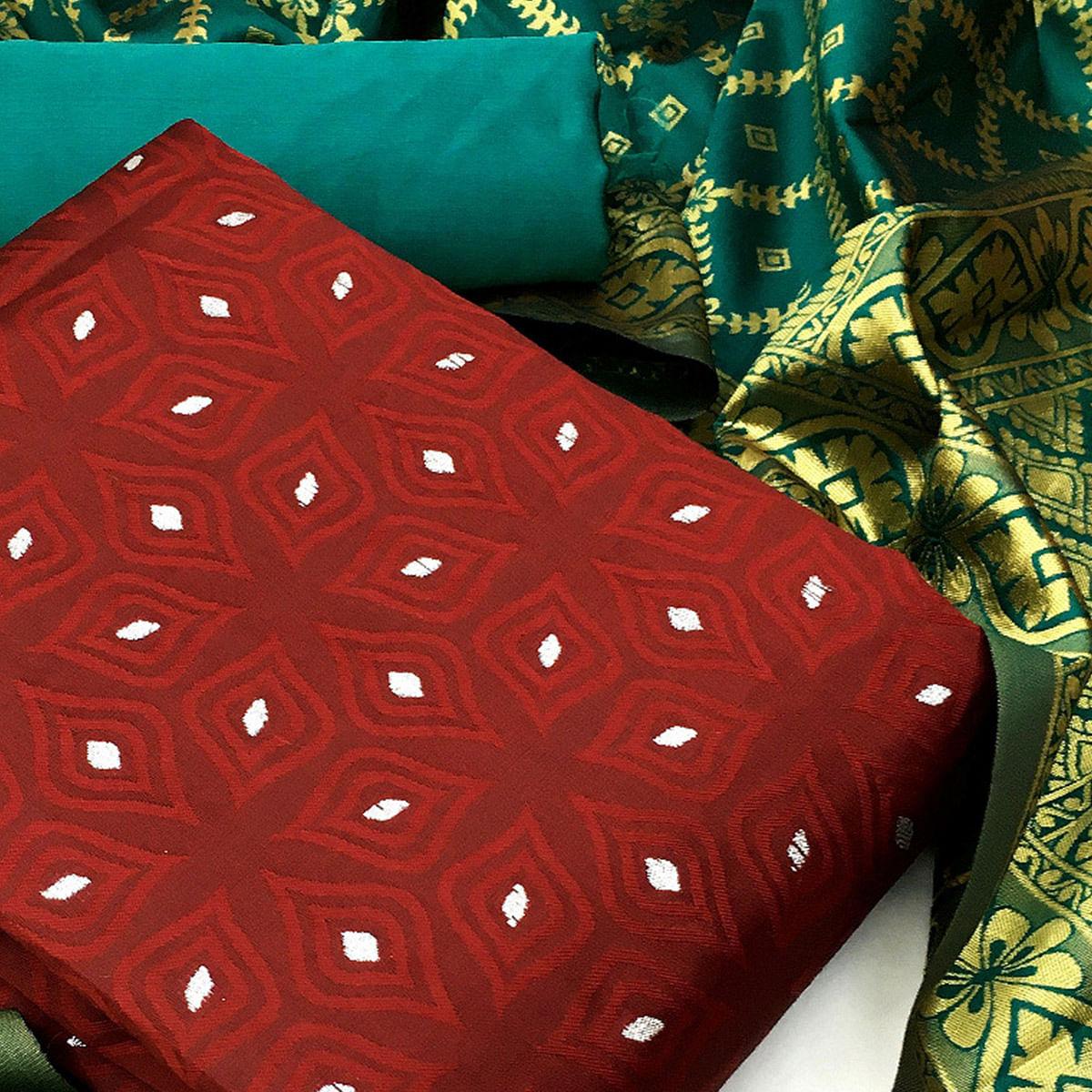 Engrossing Maroon Colored Casual Wear Woven Banarasi Silk Dress Material - Peachmode