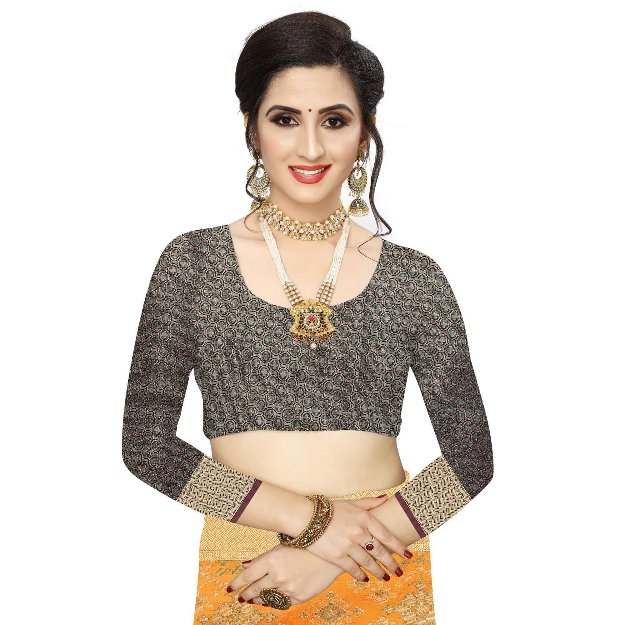 Engrossing Mustard Yellow Colored Festive Wear Woven Kanjivaram Silk Saree - Peachmode