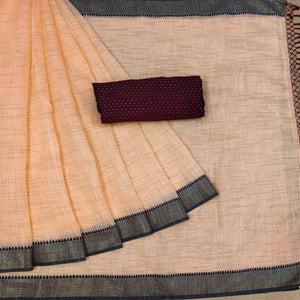 Engrossing Orange Colored lining Pattern Casual Wear Cotton Saree - Peachmode