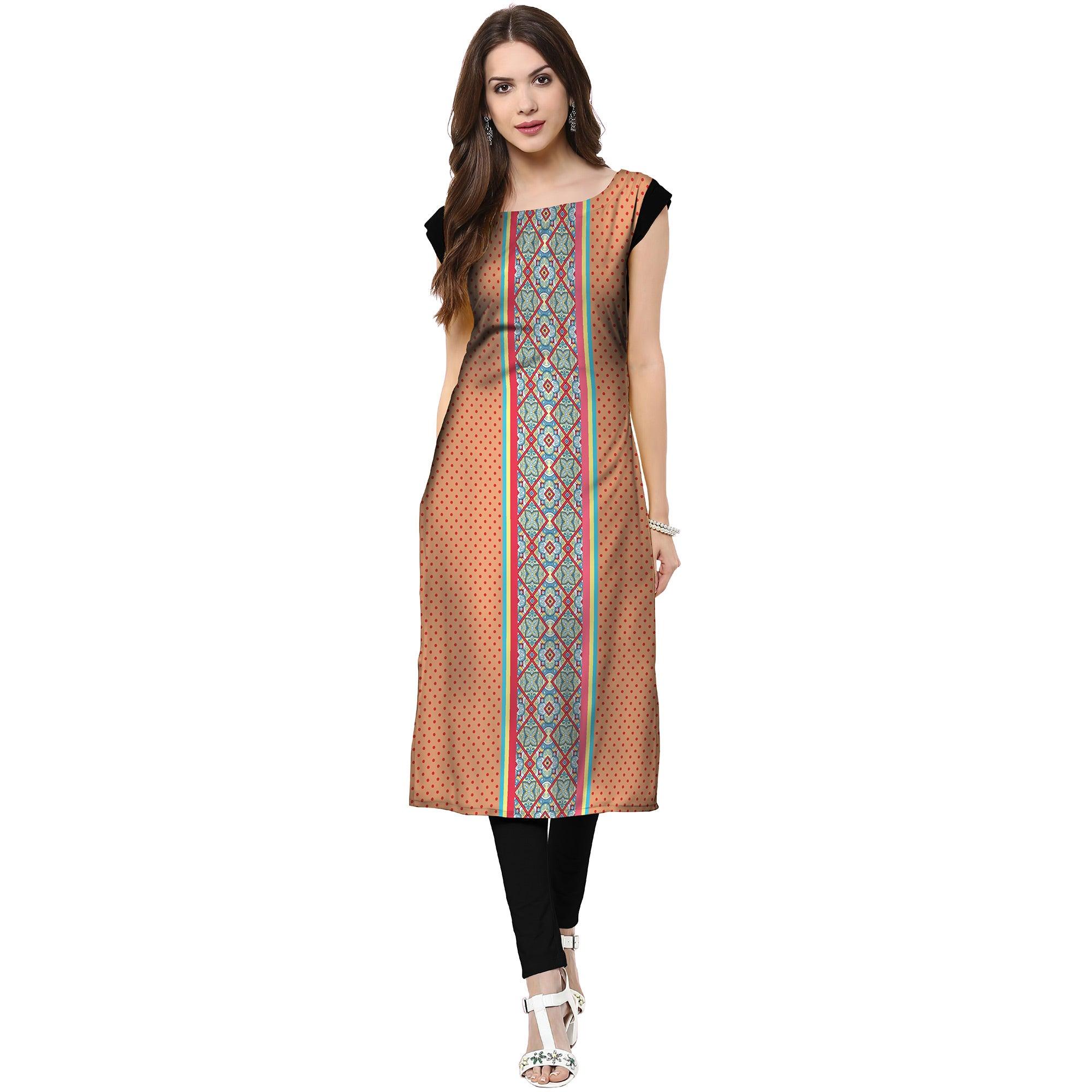 Engrossing Peach Colored Casual Printed Crepe Kurti - Peachmode