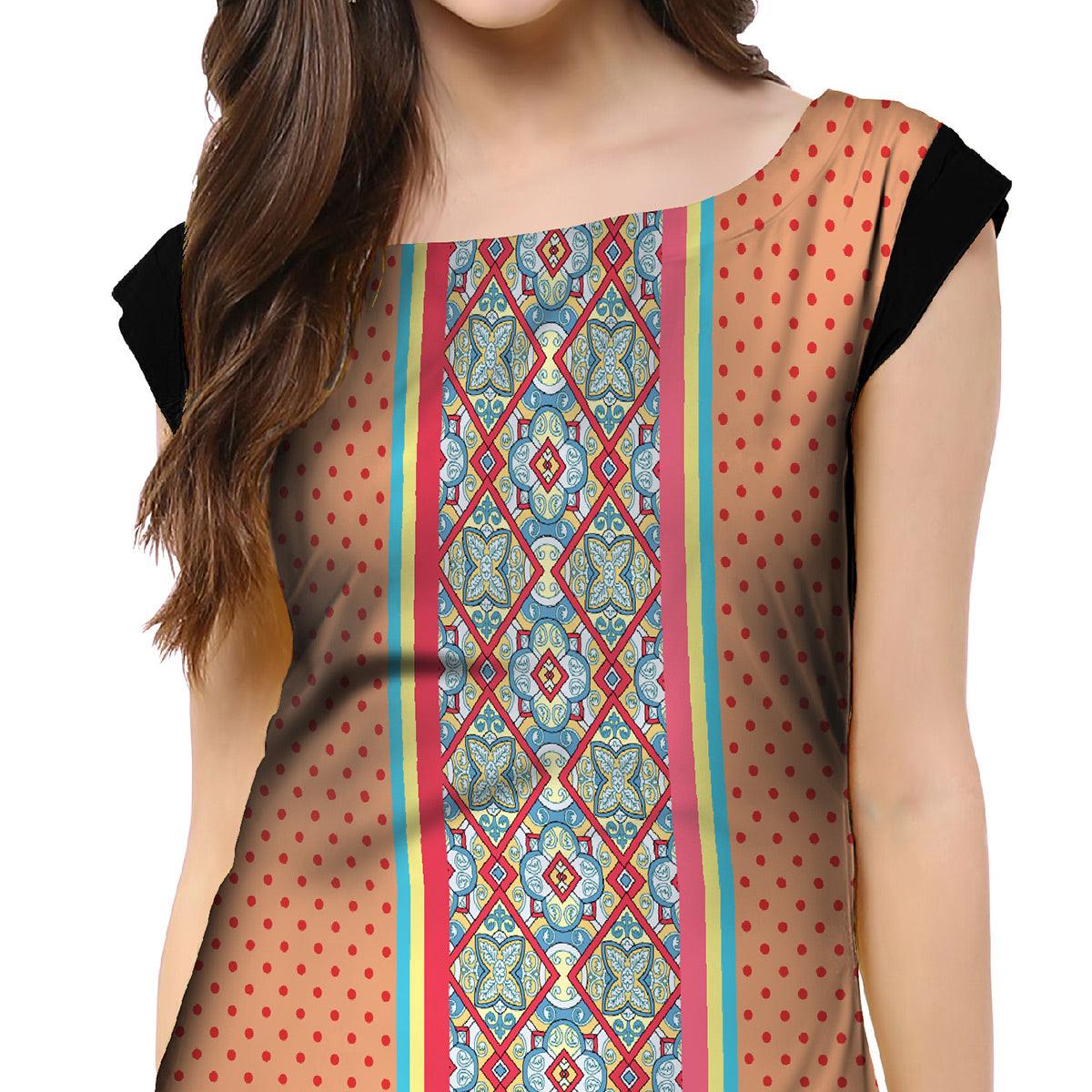 Engrossing Peach Colored Casual Printed Crepe Kurti - Peachmode