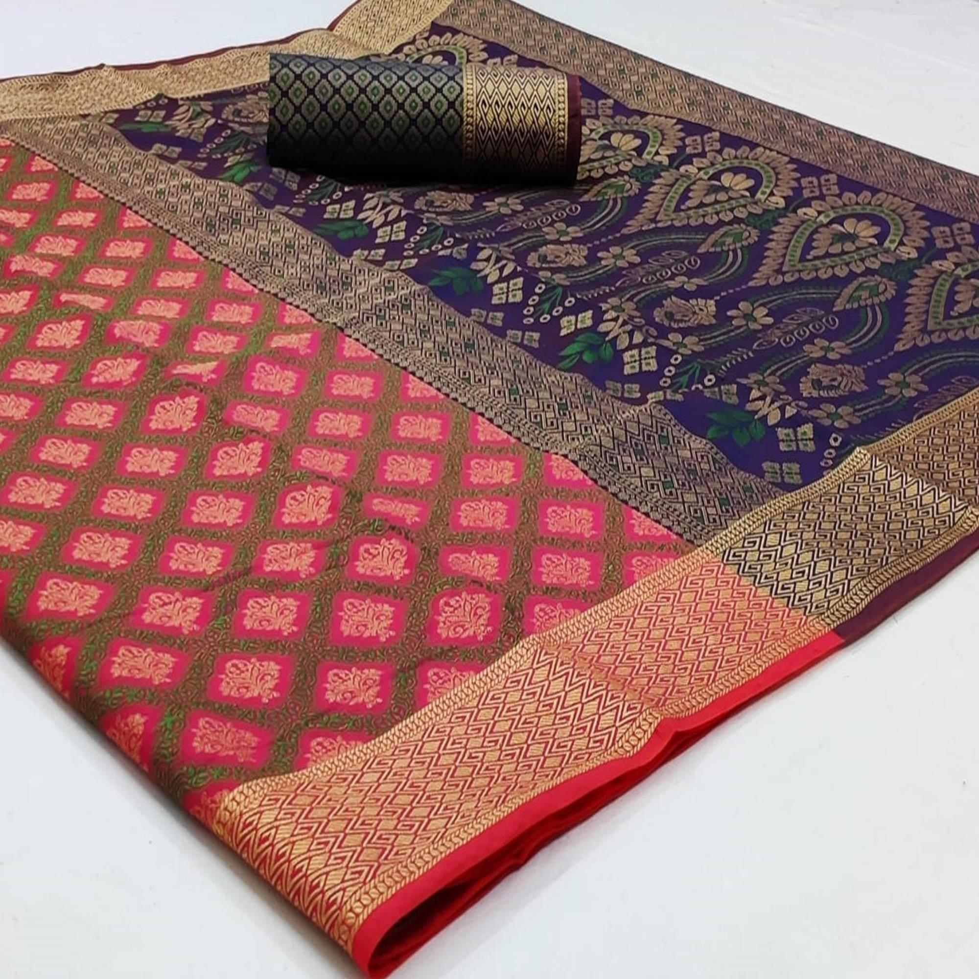 Engrossing Pink Colored Festive Wear Woven Patola Silk Saree - Peachmode