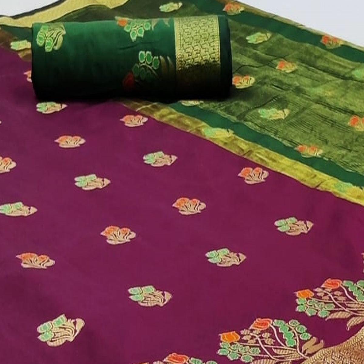 Engrossing Purple Colored Festive Wear Woven Soft Silk Saree - Peachmode