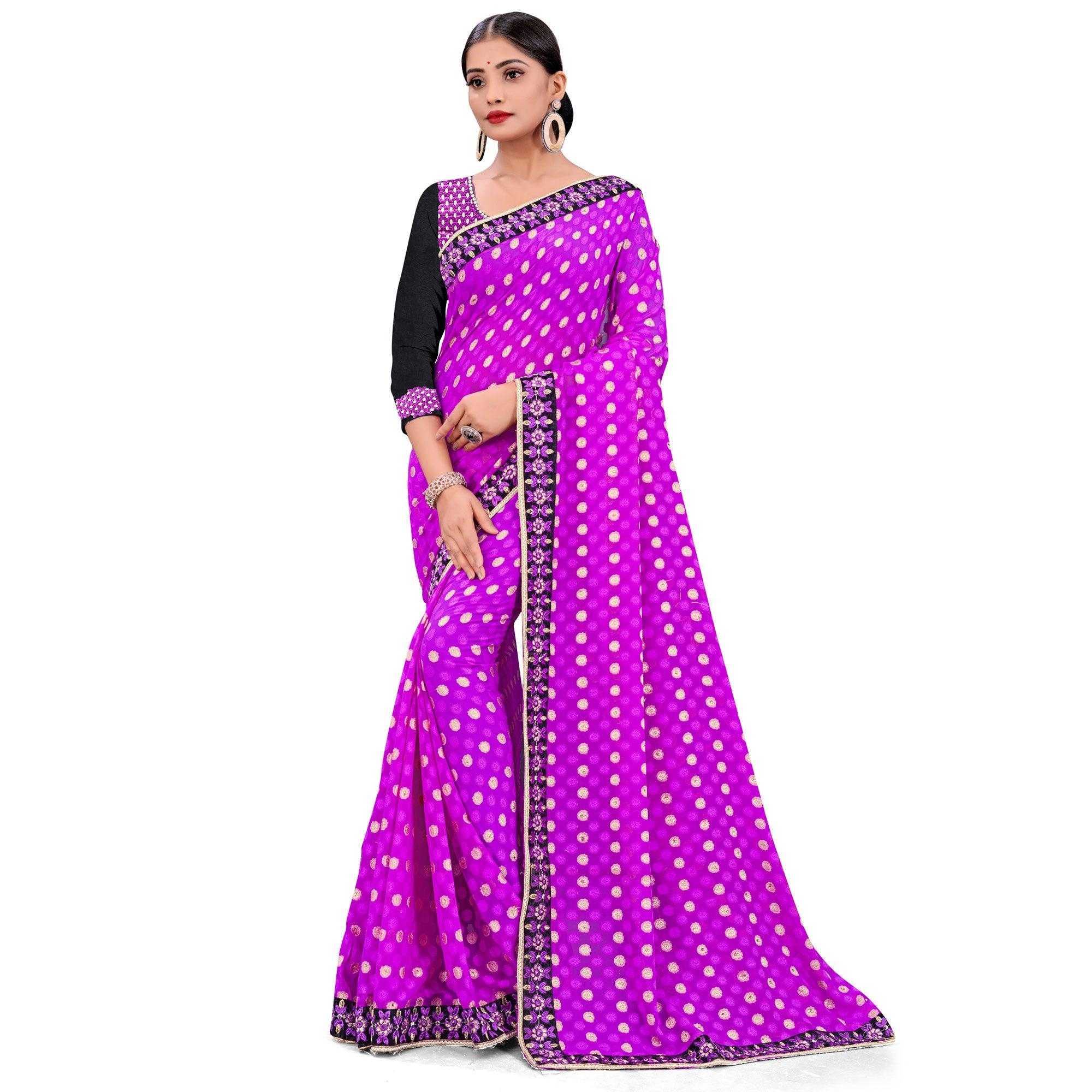 Engrossing Purple Colored Party Wear Georgette Saree - Peachmode