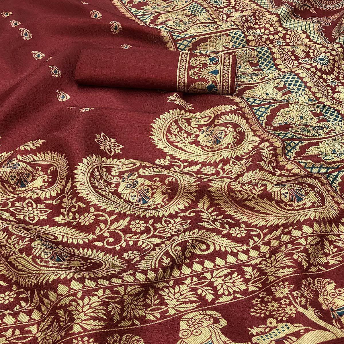 Engrossing Red Colored Festive Wear Printed Art Silk Saree - Peachmode