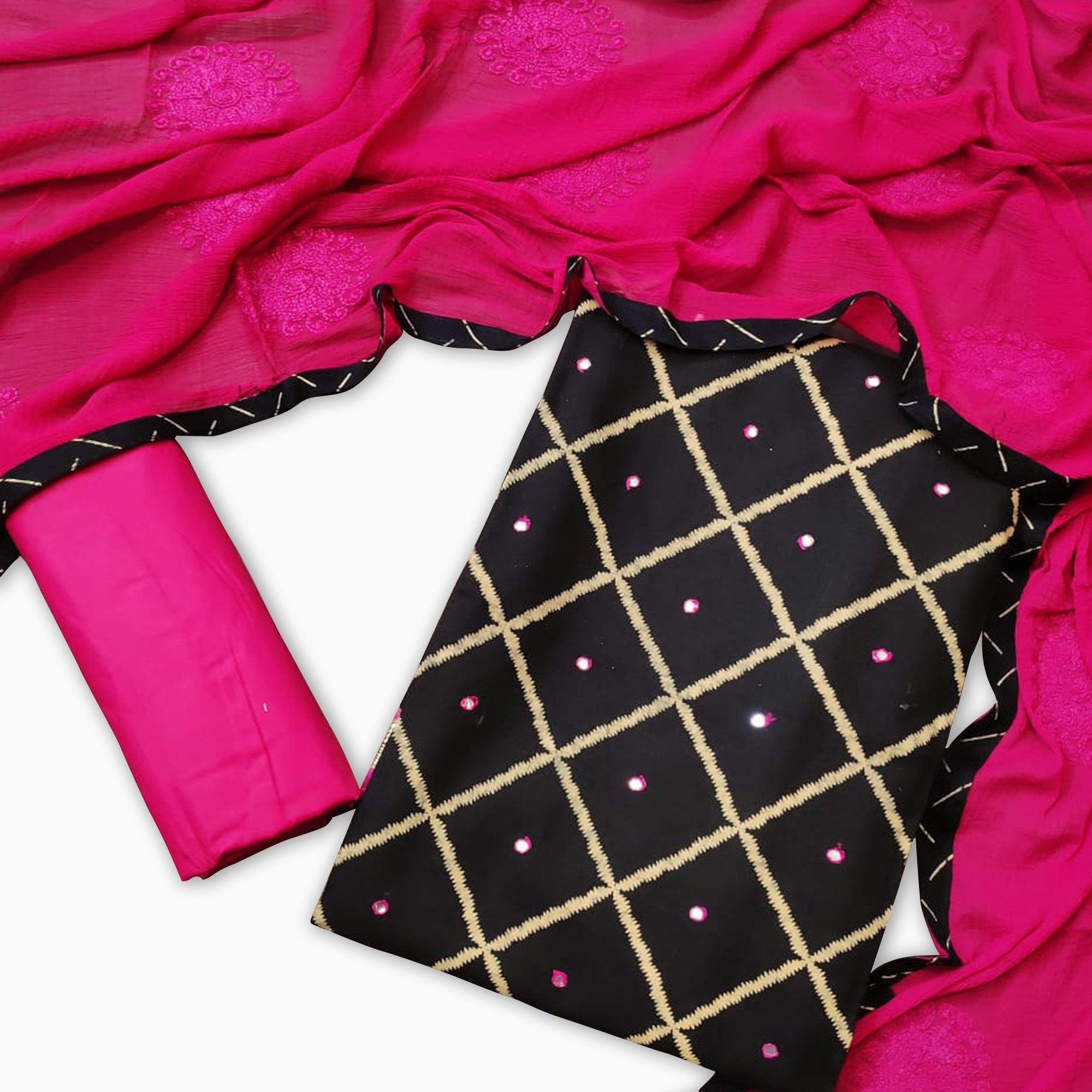 Entrancing Black-Pink Colored Casual Wear Printed Cotton Dress Material - Peachmode