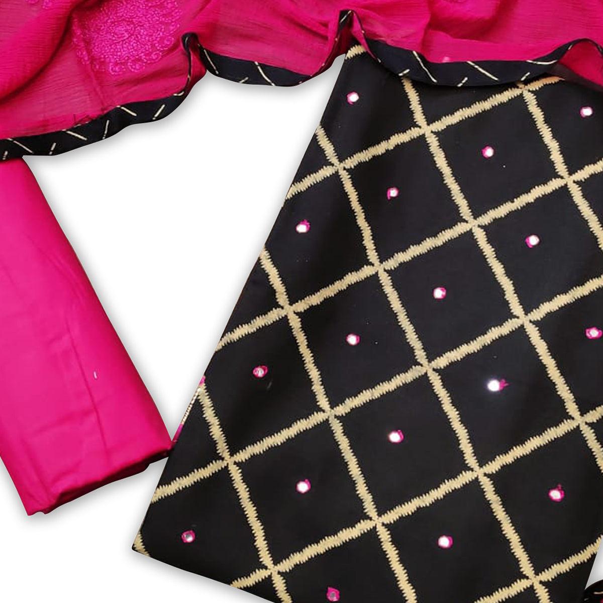 Entrancing Black-Pink Colored Casual Wear Printed Cotton Dress Material - Peachmode