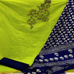 Entrancing Green Colored Casual Wear Embroidered Modal Chanderi Dress Material - Peachmode