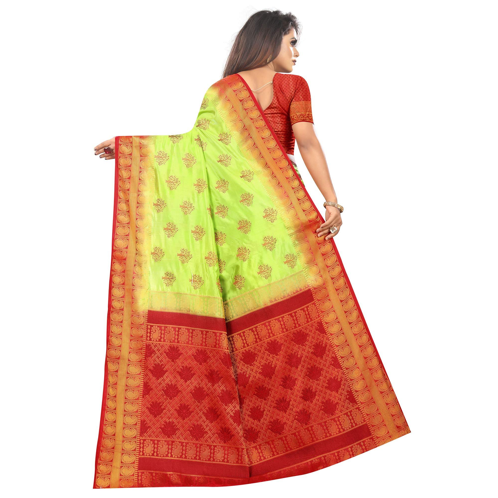 Entrancing Green Colored Festive Wear Woven Art Silk Saree - Peachmode
