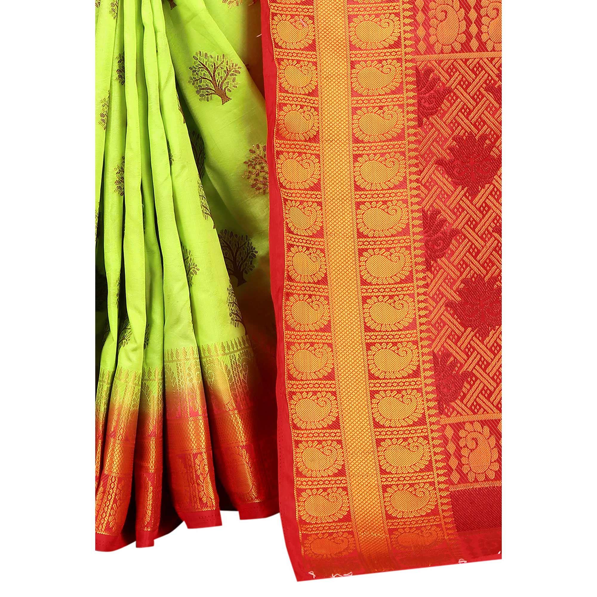 Entrancing Green Colored Festive Wear Woven Art Silk Saree - Peachmode