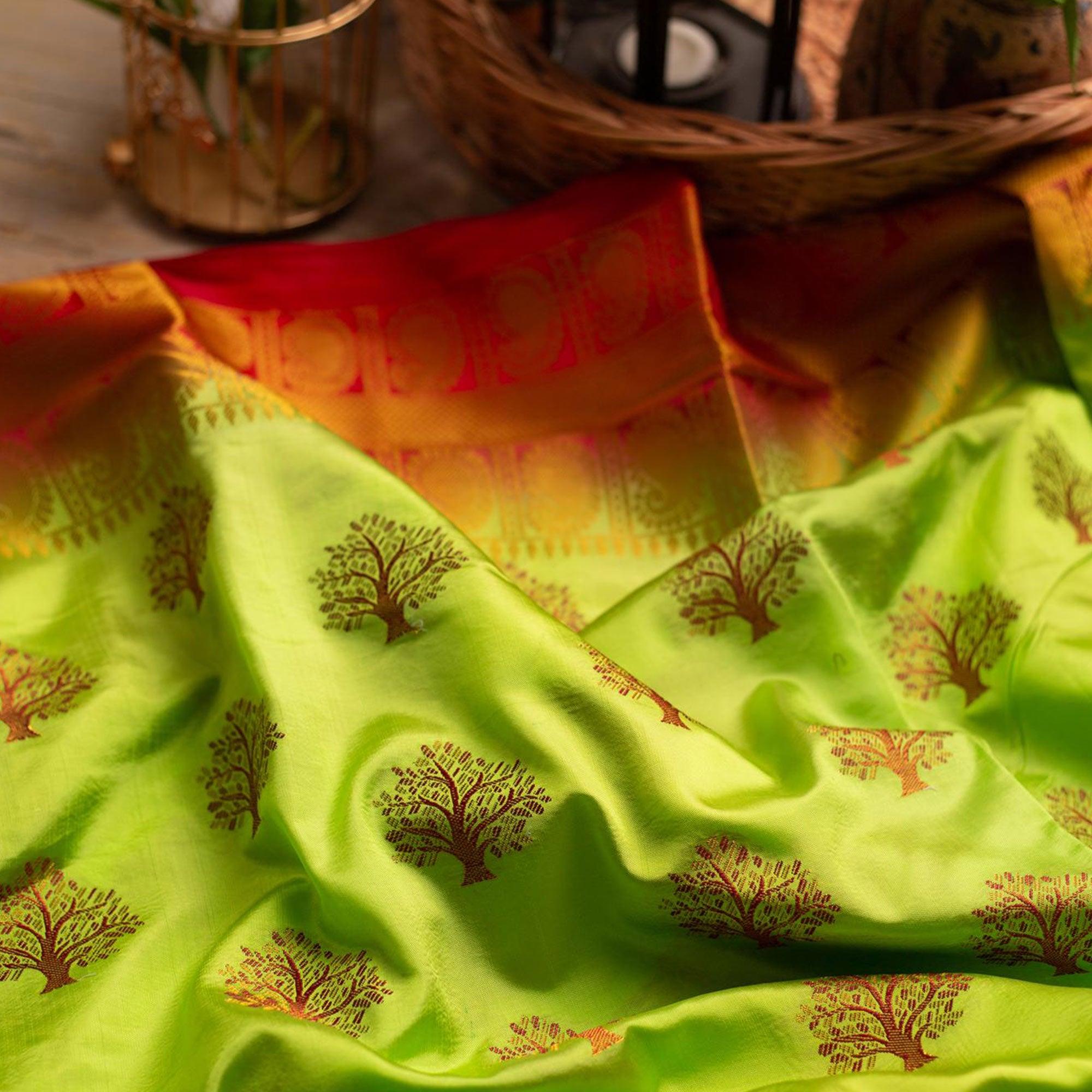 Entrancing Green Colored Festive Wear Woven Art Silk Saree - Peachmode