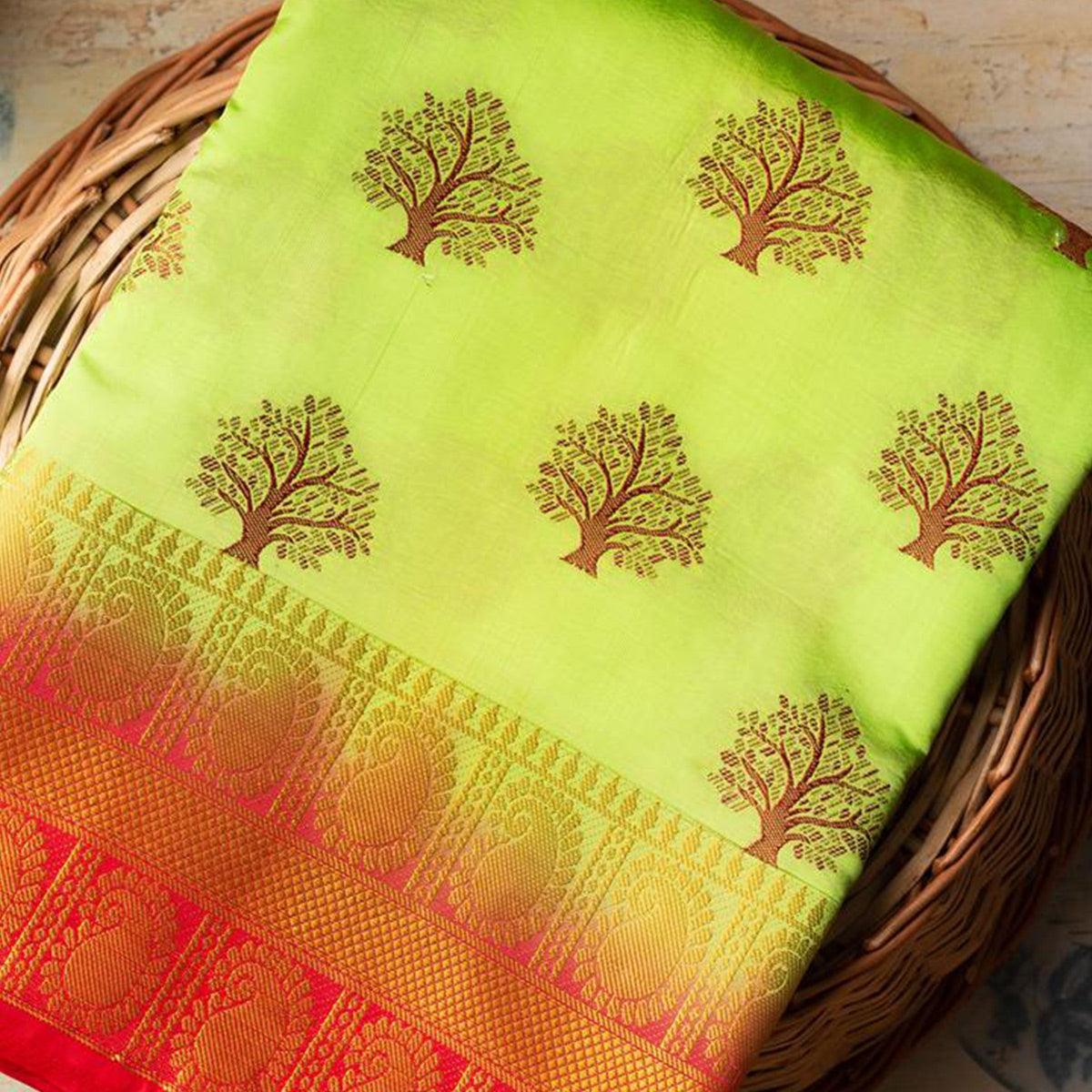 Entrancing Green Colored Festive Wear Woven Art Silk Saree - Peachmode