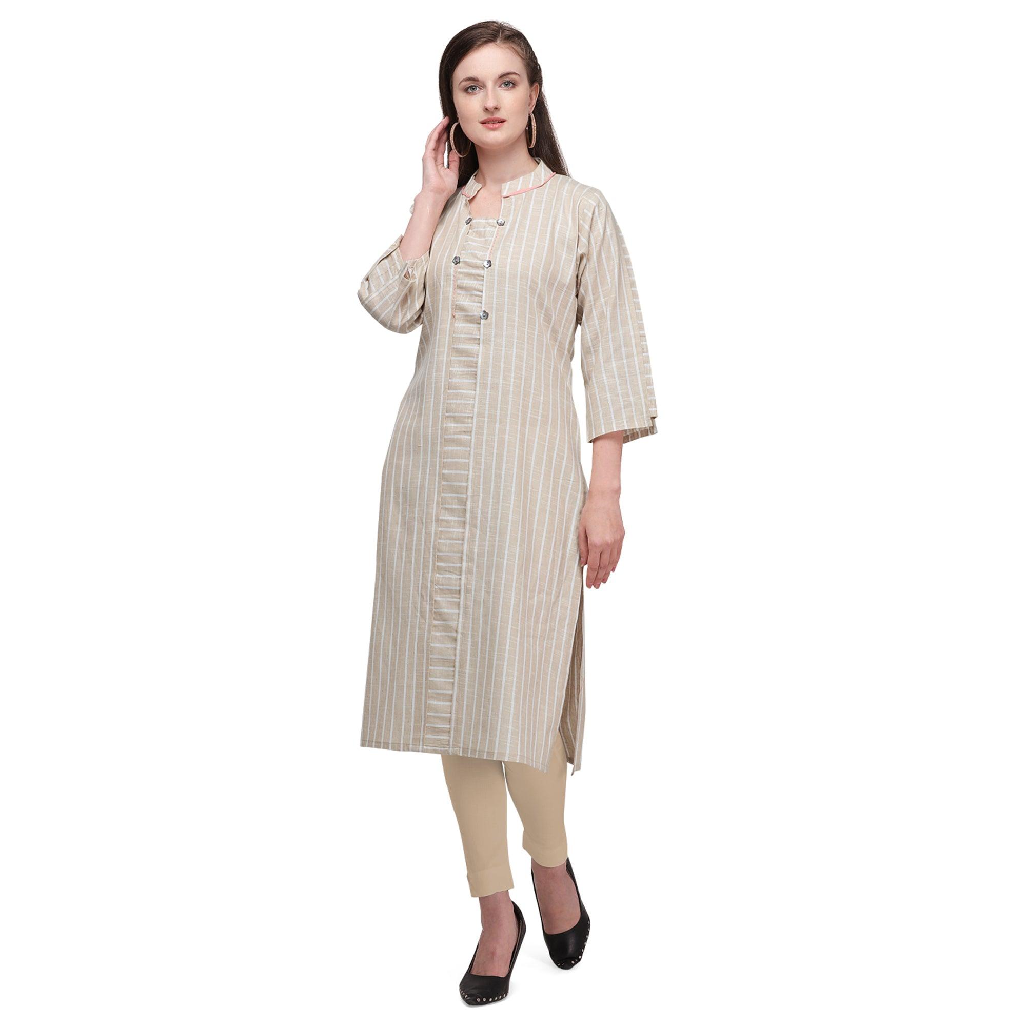 Entrancing Light Beige Colored Casual Wear Pure Cotton Kurti - Peachmode