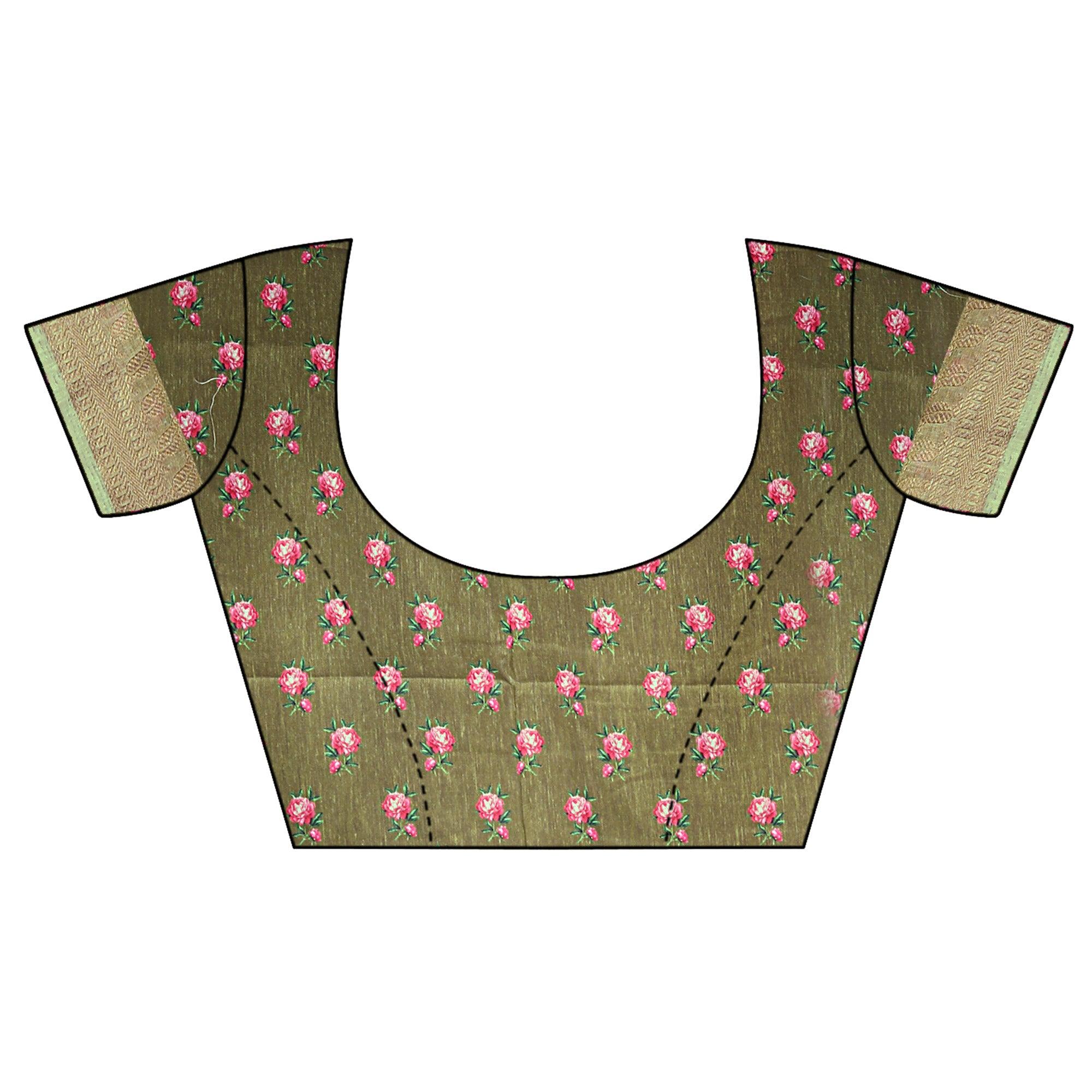 Entrancing Olive Green Colored Festive Wear Woven Banarasi Silk Saree - Peachmode