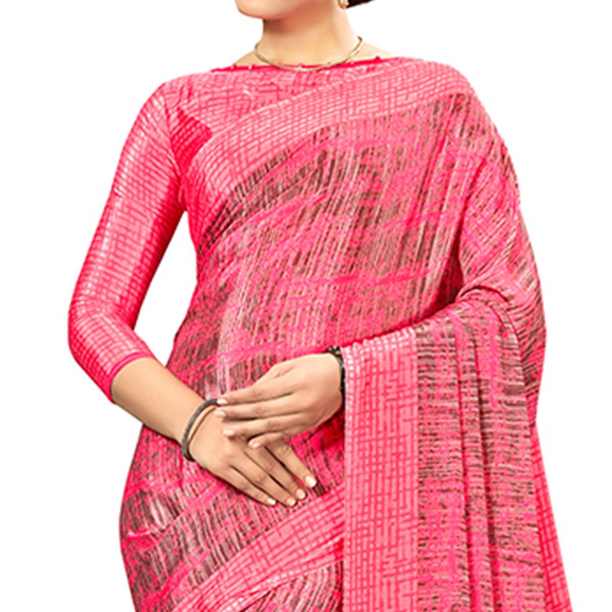 Entrancing Pink Colored Casual Wear Printed Crepe Saree - Peachmode