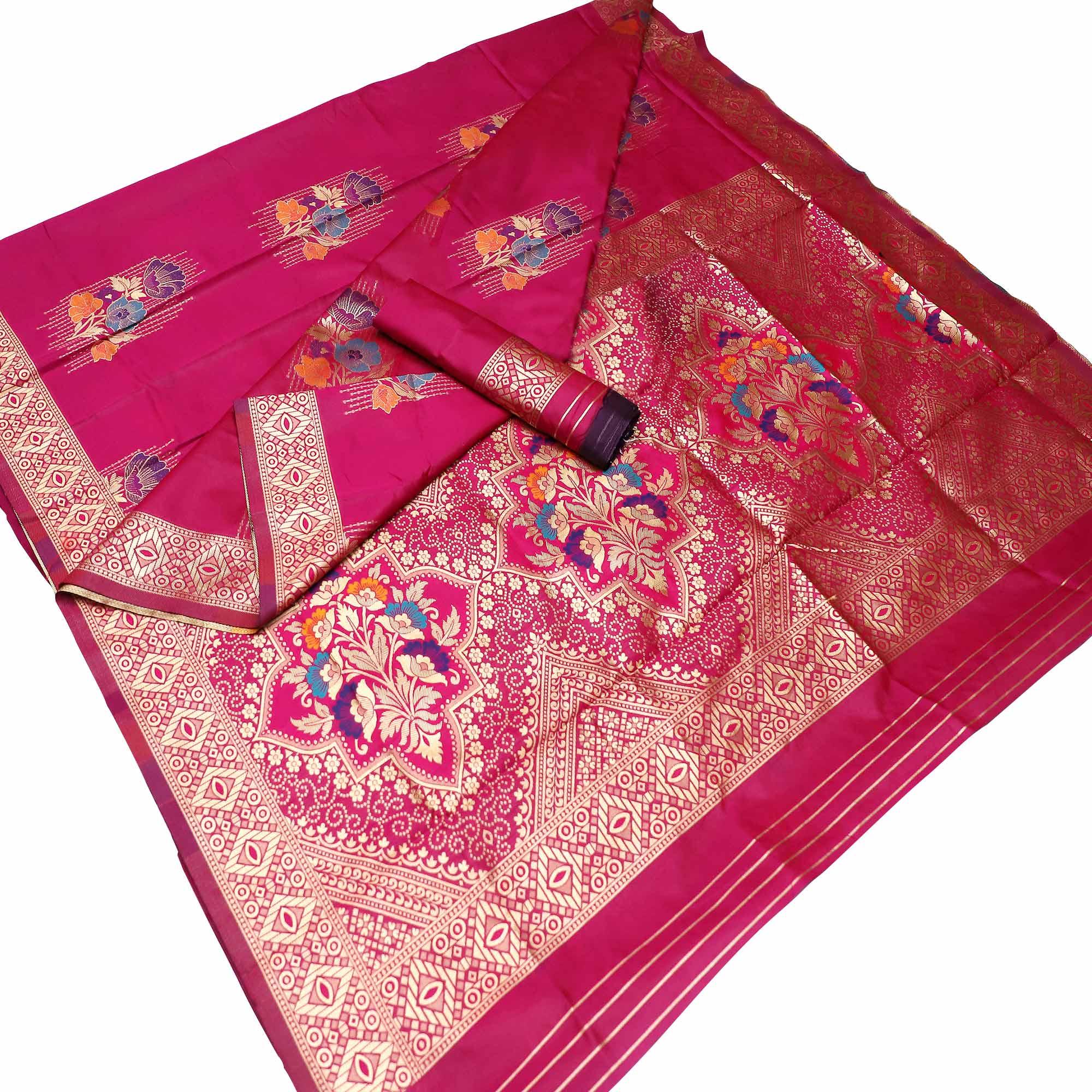 Entrancing Pink Colored Festive Wear Woven Banarasi Silk Saree - Peachmode