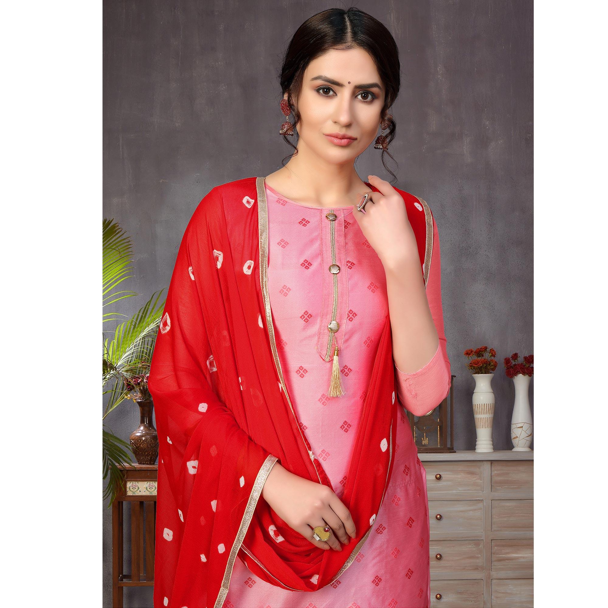 Entrancing Pink Colored Festive Wear Woven Heavy Banarasi Silk Dress Material - Peachmode