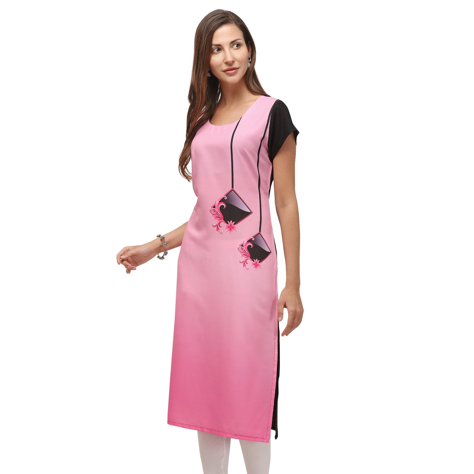 Entrancing Pink Coloured Digital Printed Casual Wear Kurti - Peachmode