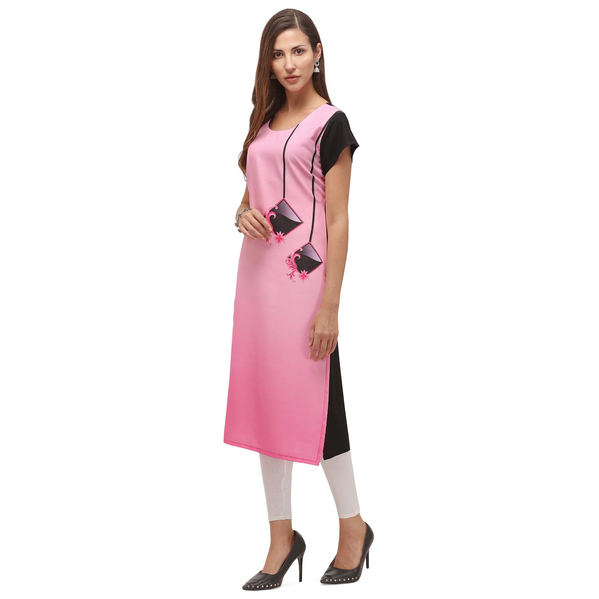 Entrancing Pink Coloured Digital Printed Casual Wear Kurti - Peachmode