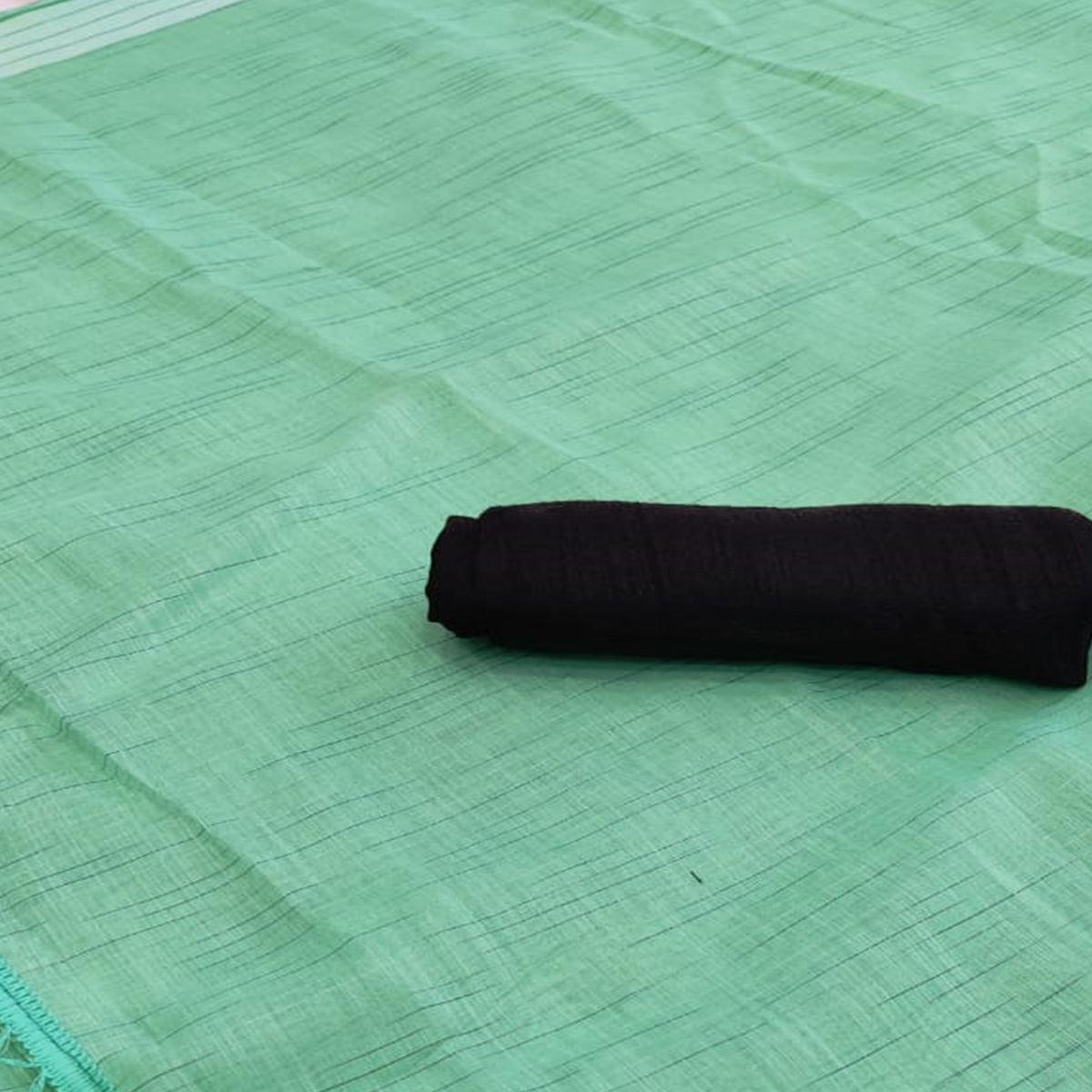 Entrancing Rama Colored Casual Wear Solid Cotton Saree - Peachmode
