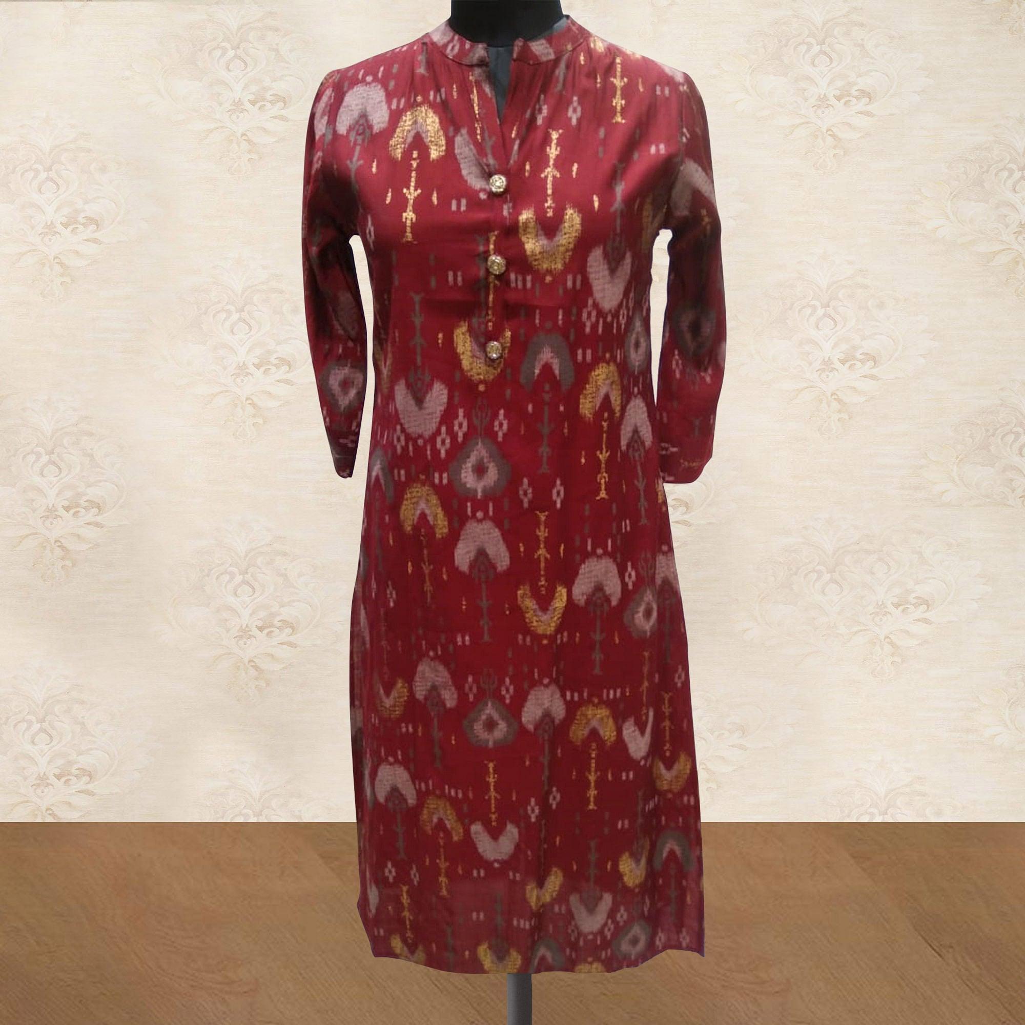 Entrancing Red Colored Casual Wear Printed Cotton Kurti - Peachmode