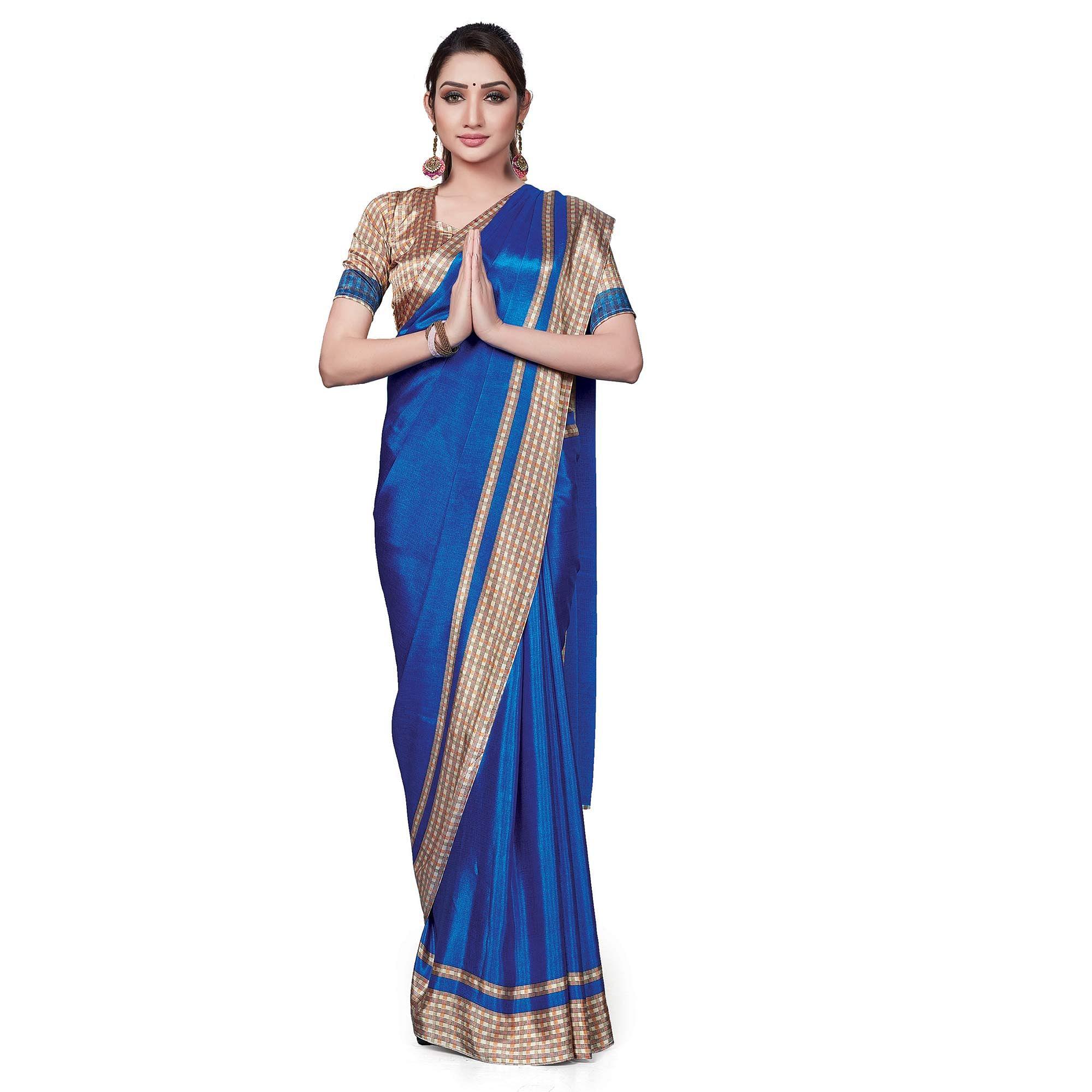 Ethnic Blue Colored Casual Wear Printed Crepe Saree - Peachmode