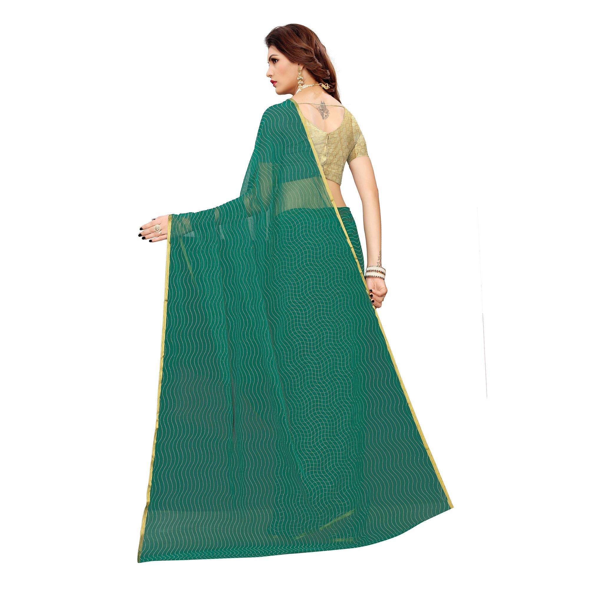Ethnic Green Colored Casual Wear Woven Border Chiffon Saree - Peachmode