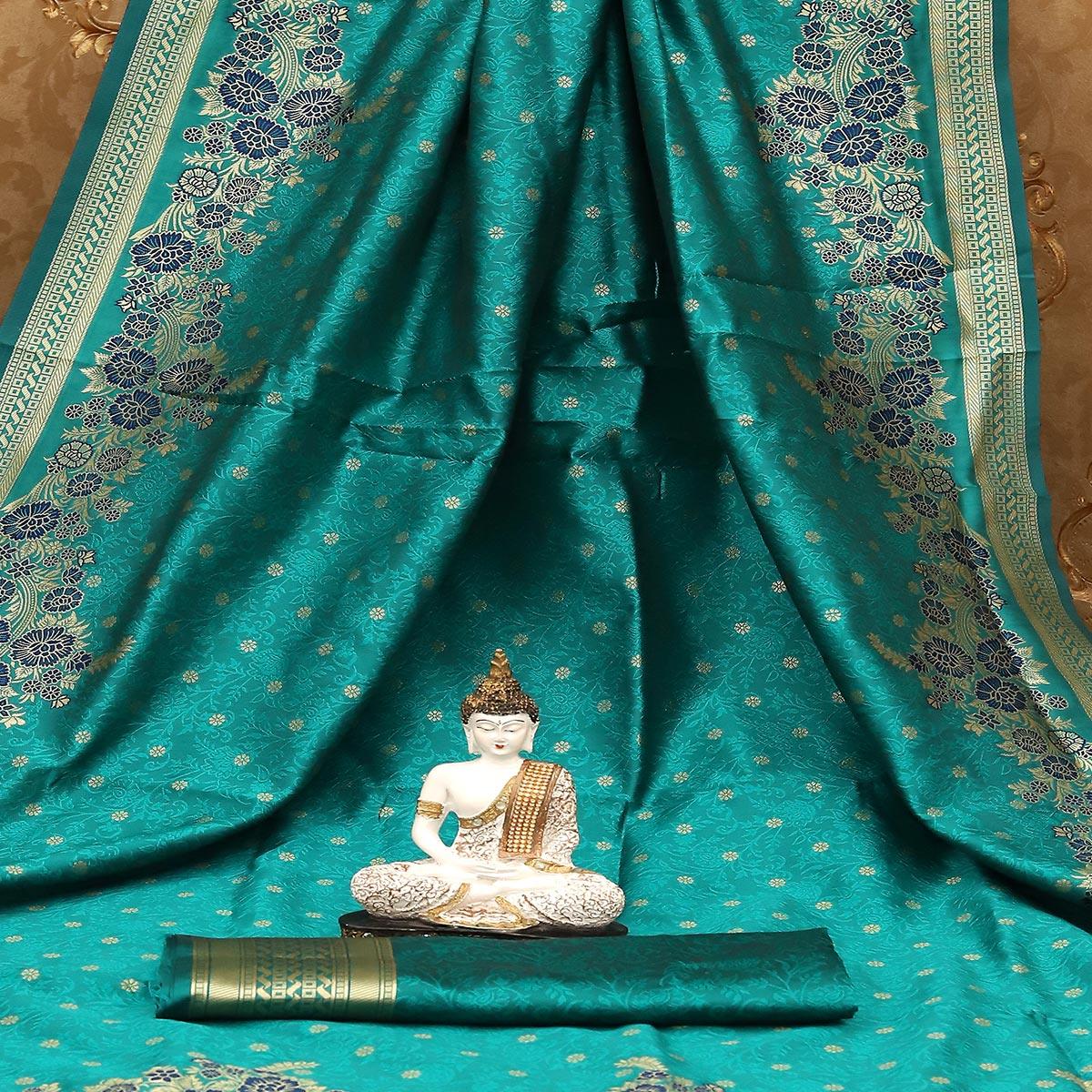 Ethnic Green Colored Festive Wear Woven Banarasi Art Silk Saree - Peachmode