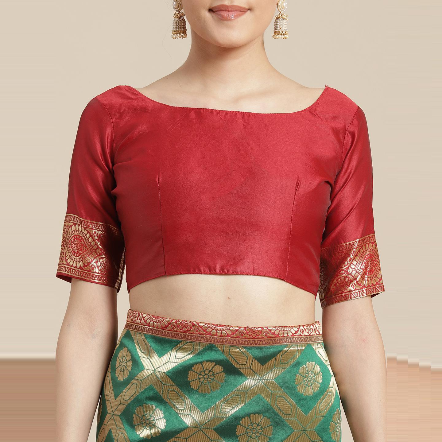 Ethnic Green Colored Festive Wear Woven Silk Belnd Saree With Tassels - Peachmode