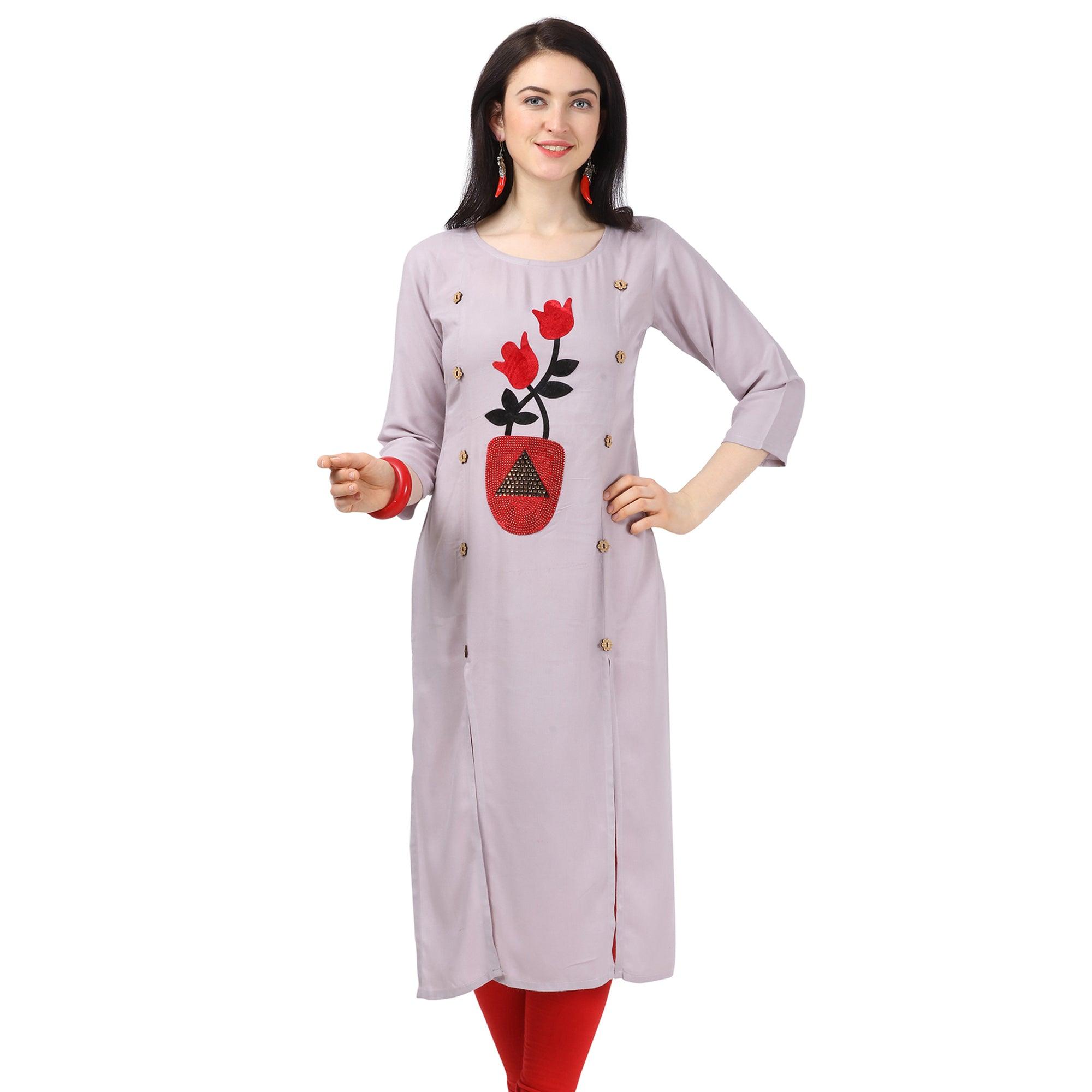 Ethnic Light Purple Colored Partywear Embellished Rayon Kurti - Peachmode