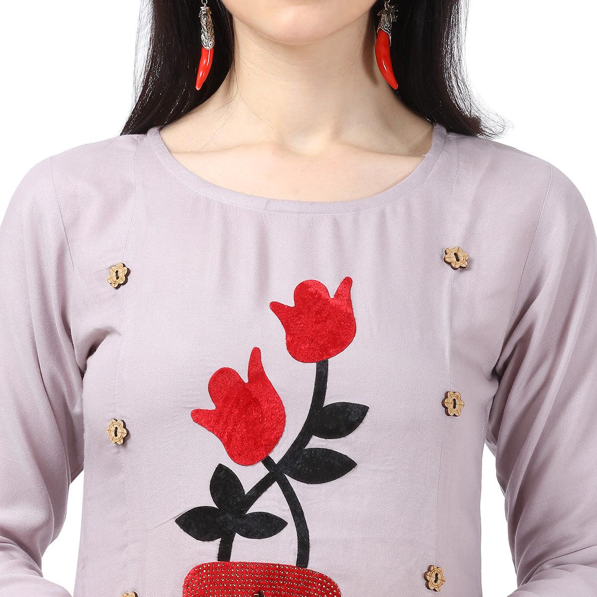 Ethnic Light Purple Colored Partywear Embellished Rayon Kurti - Peachmode