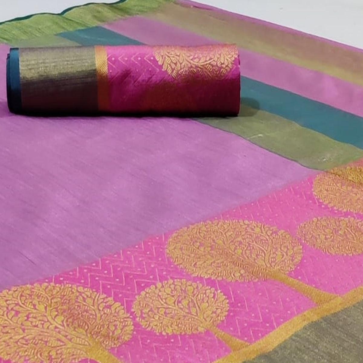 Ethnic Pink Colored Festive Wear Woven Silk Saree - Peachmode