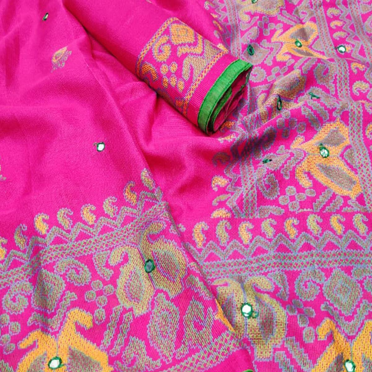 Ethnic Pink Coloured Casual Wear Printed Cotton Jute Saree - Peachmode