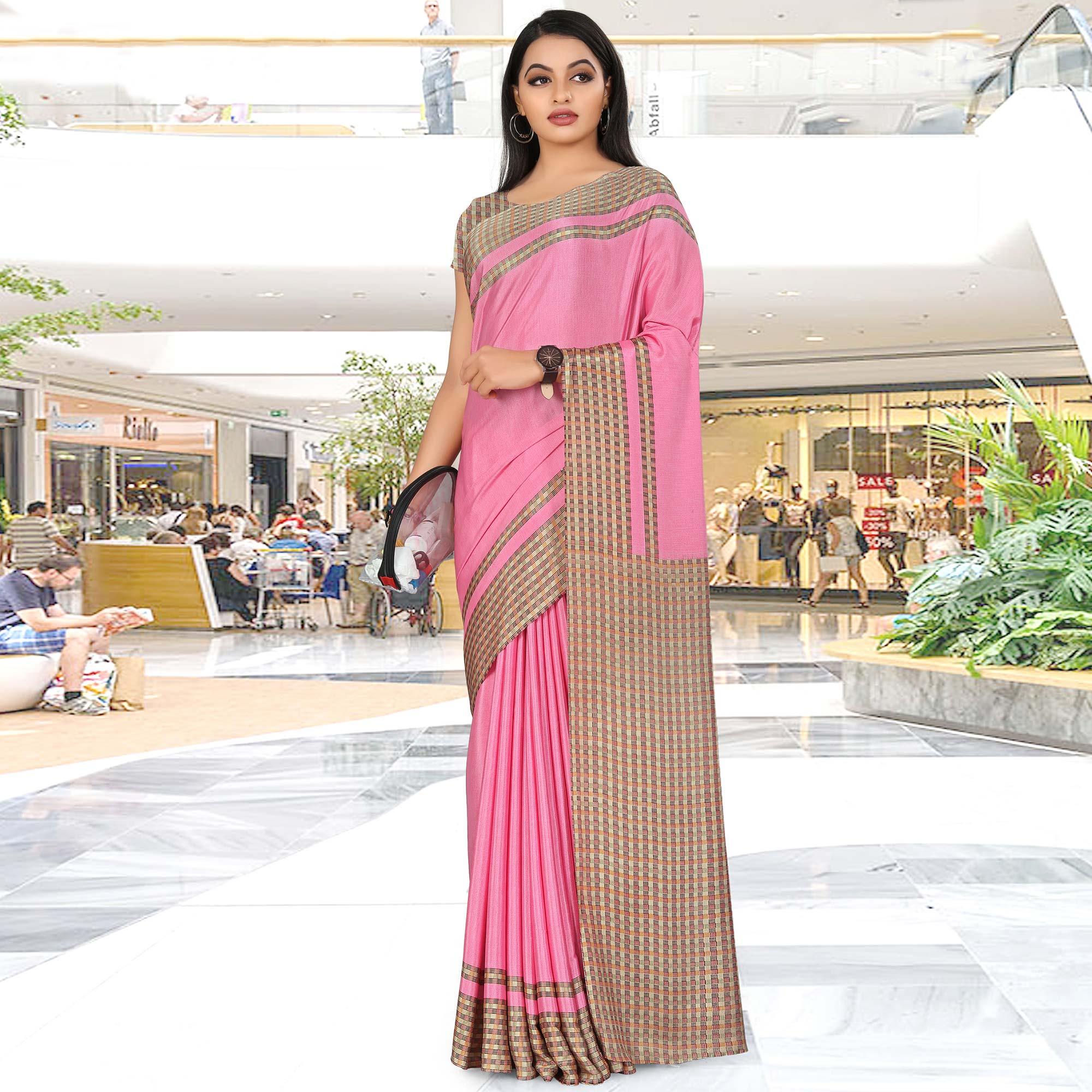 Ethnic Pink Coloured Casual Wear Printed Crepe Saree - Peachmode