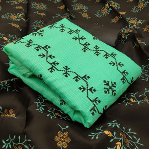 Ethnic Turquoise Green Colored Casual Wear Embroidered Kota Silk Dress Material - Peachmode