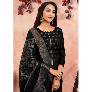 Excellent Black Colored Festive Wear Woven Banarasi Silk Dress Material - Peachmode