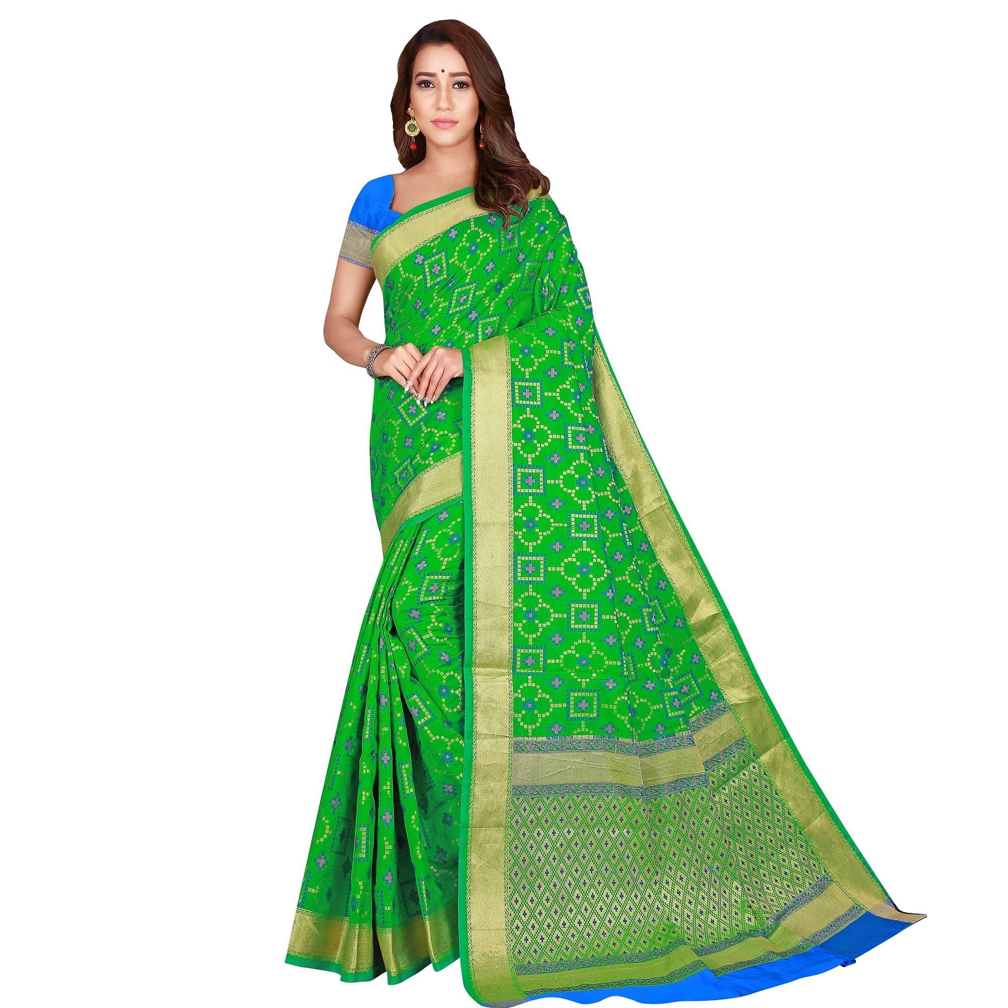 Excellent Green Colored Festive Wear Woven Patola Silk Saree - Peachmode
