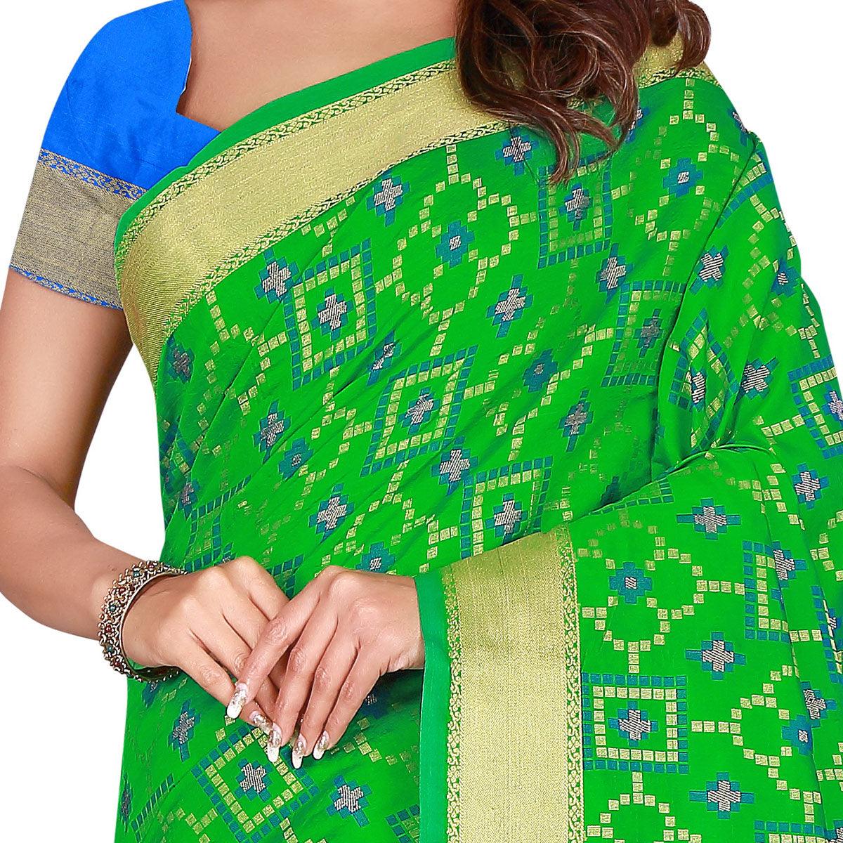 Excellent Green Colored Festive Wear Woven Patola Silk Saree - Peachmode