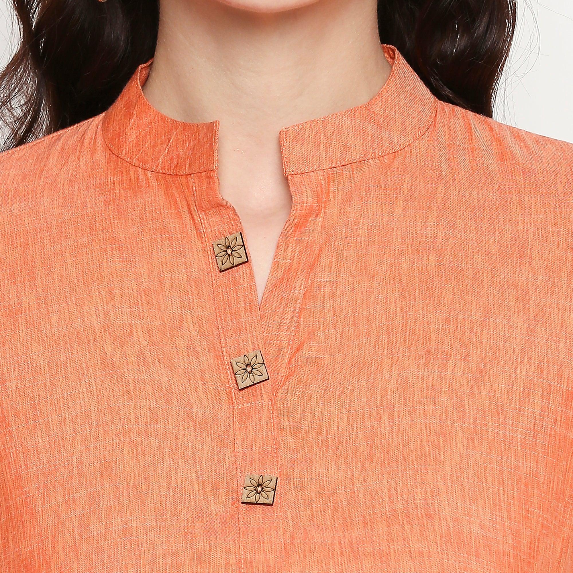 Excellent Orange Colored Casual Wear Solid Cotton Western Top - Peachmode