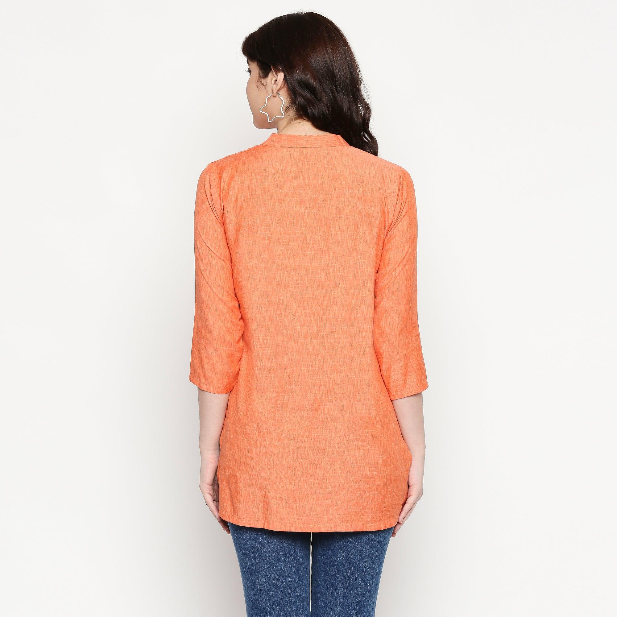 Excellent Orange Colored Casual Wear Solid Cotton Western Top - Peachmode