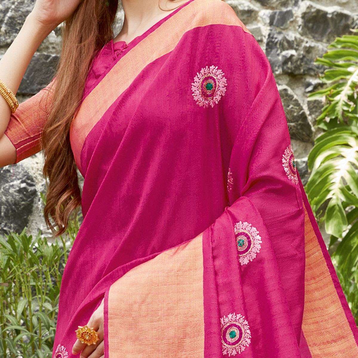 Excellent Pink Colored Festive Wear Woven Handloom Silk Saree - Peachmode