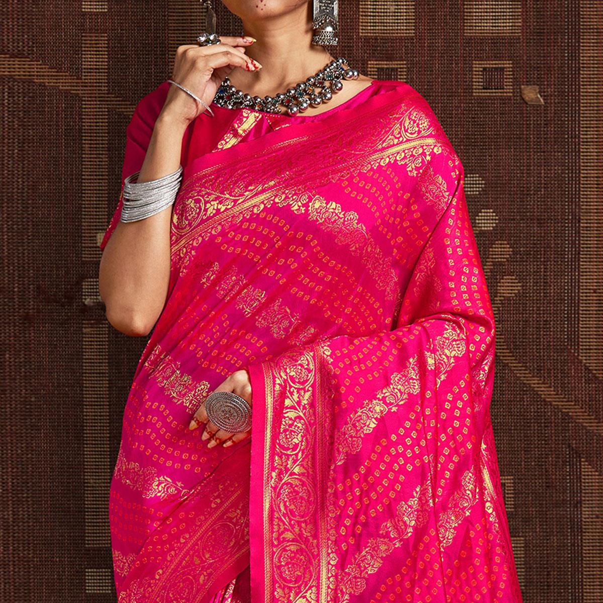 Excellent Pink Coloured Designer Party Wear Silk Saree - Peachmode