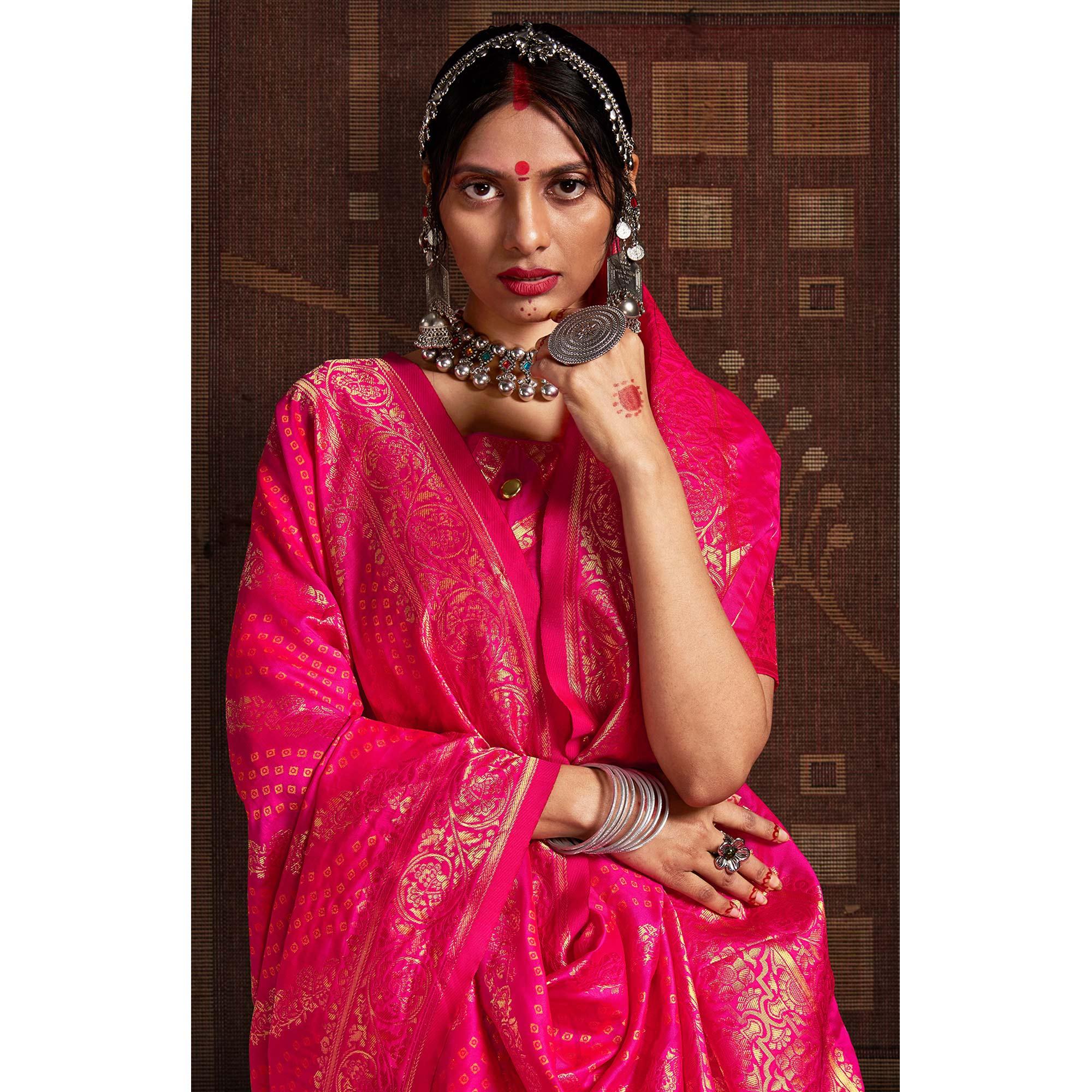Excellent Pink Coloured Designer Party Wear Silk Saree - Peachmode