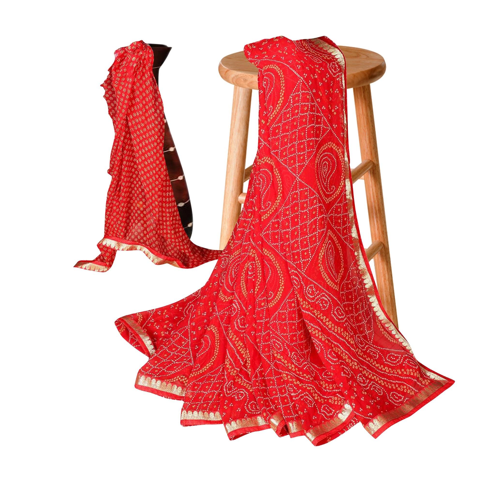 Excellent Red Colored Casual Bandhani Printed Georgette Saree - Peachmode
