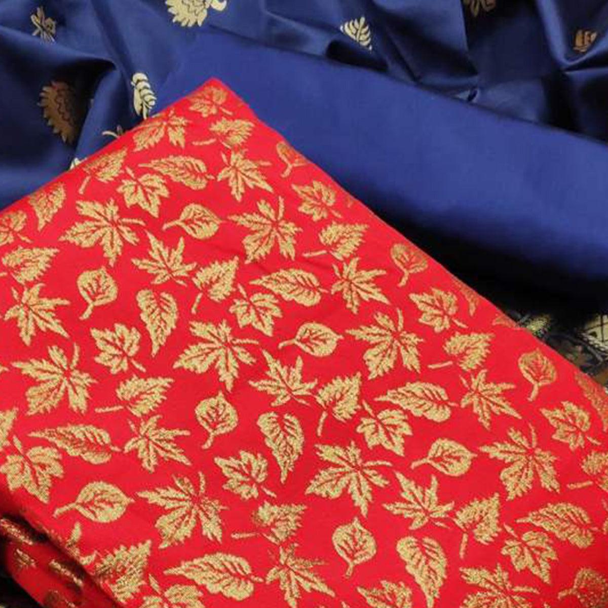 Excellent Red Colored Casual Wear Banarasi Silk Dress Material - Peachmode