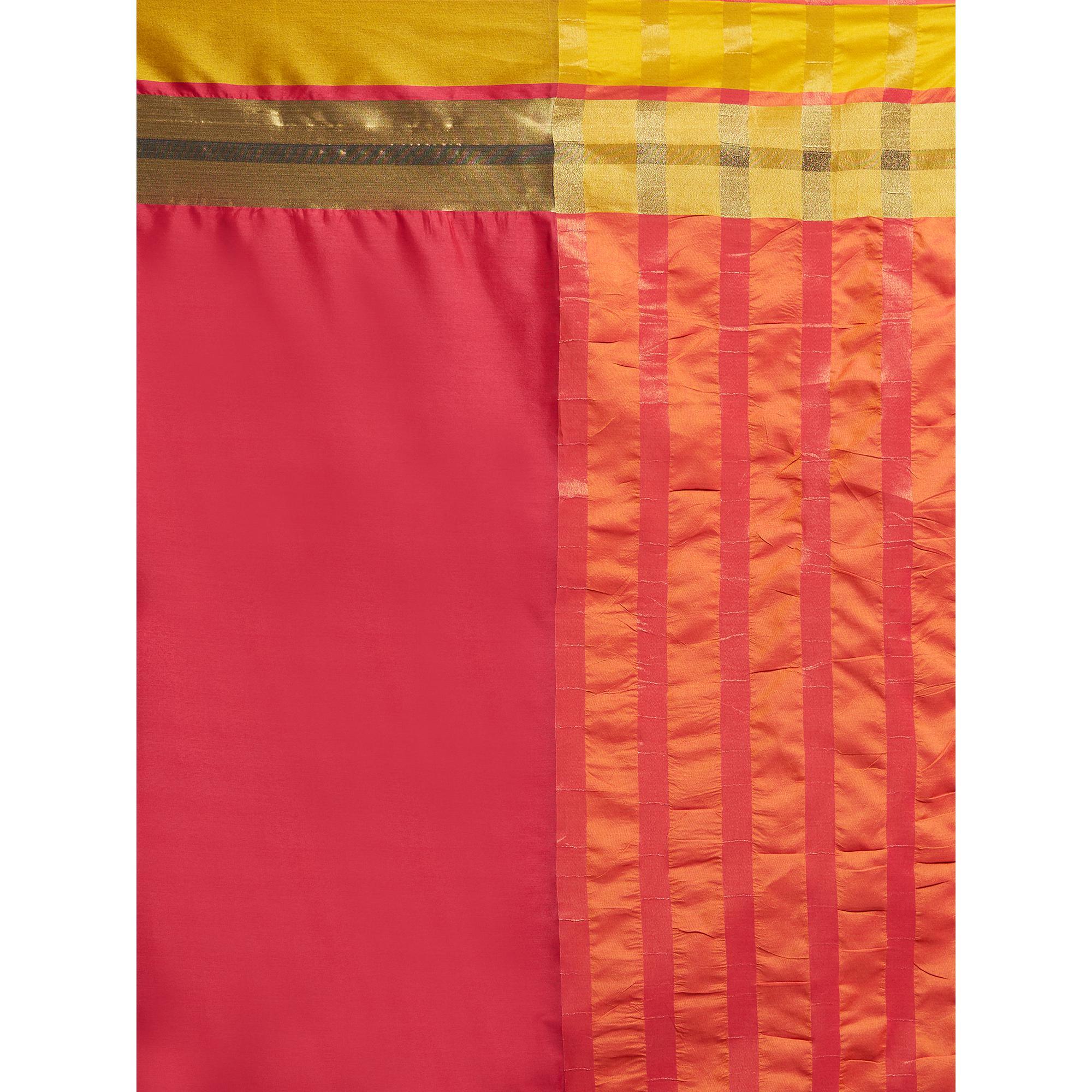 Excellent Red Colored Festive Wear Woven Cotton Silk Saree - Peachmode