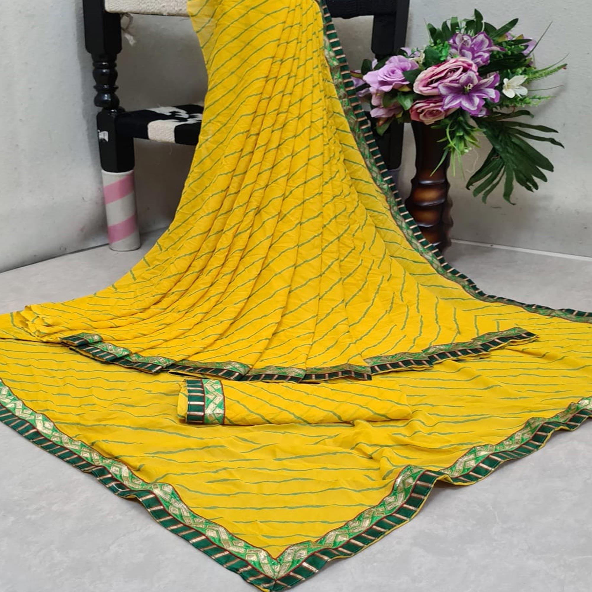 Excellent Yellow Colored Casual Printed Moss Georgette Saree - Peachmode