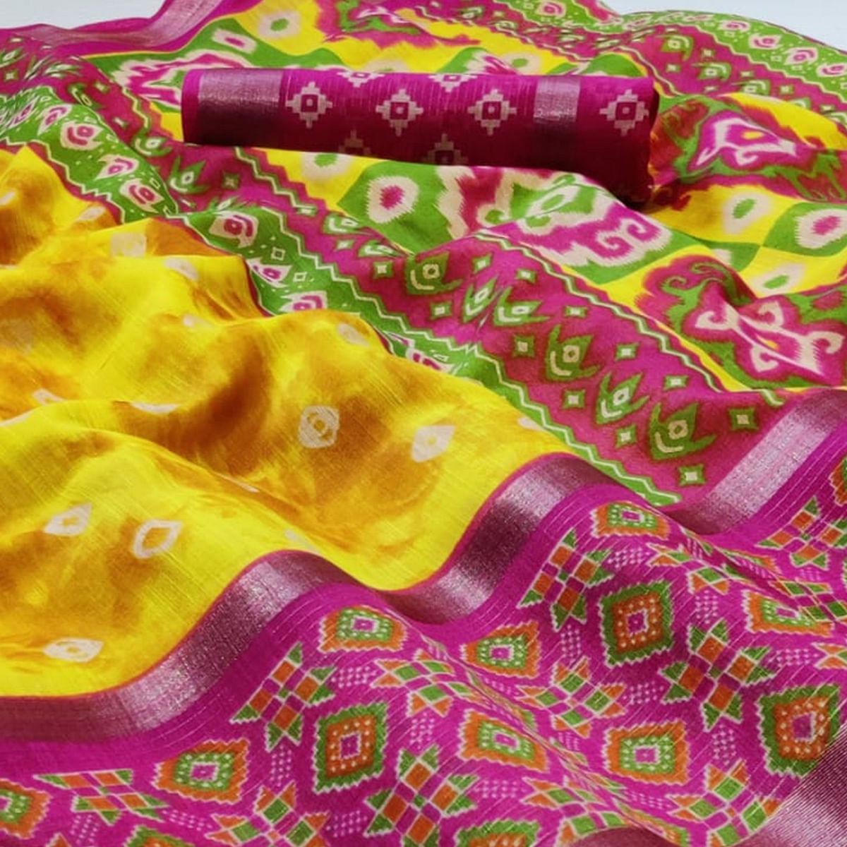 Excellent Yellow Colored Casual Wear Printed Cotton Saree - Peachmode