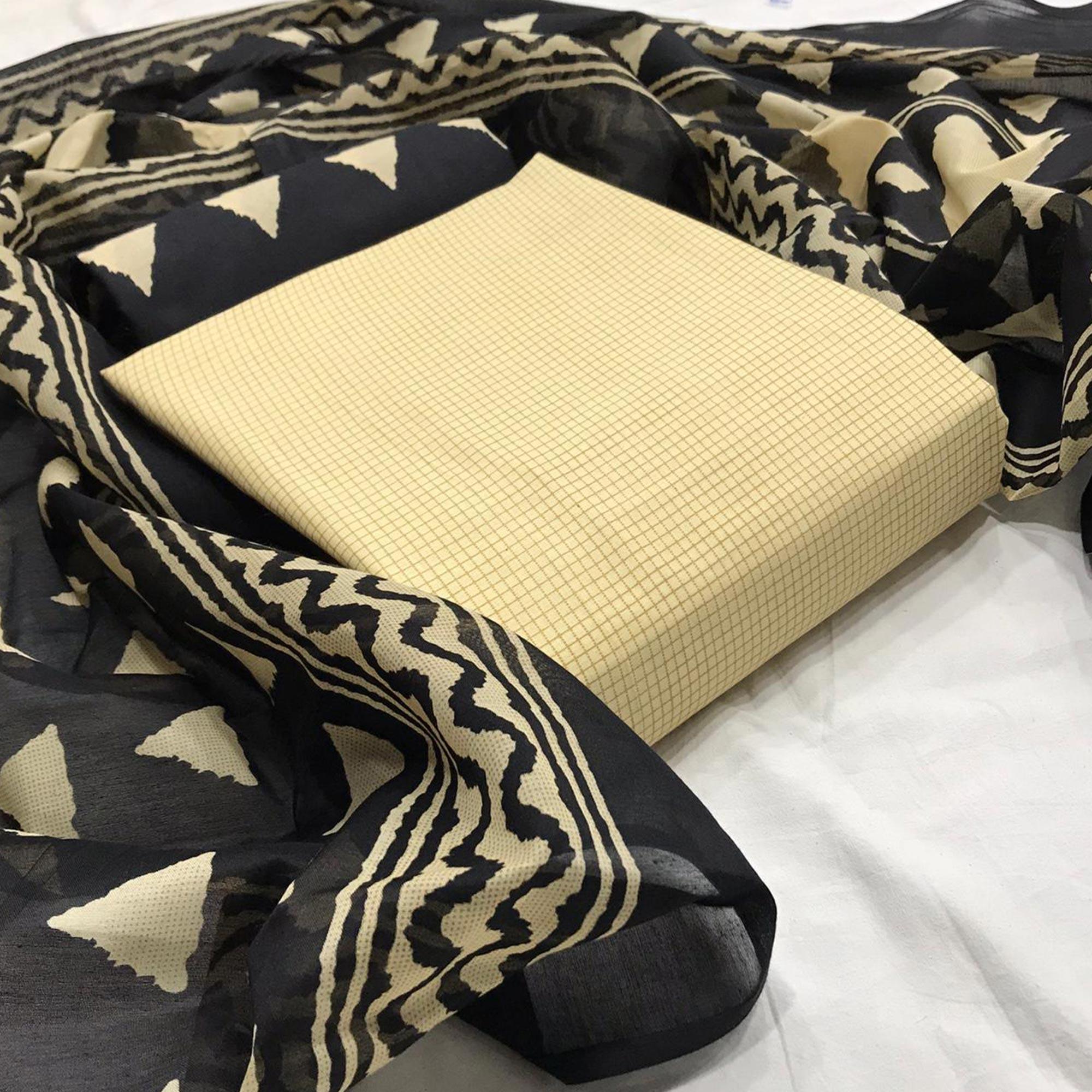 Exceptional Beige Colored Casual Wear Woven Cotton Dress Material - Peachmode